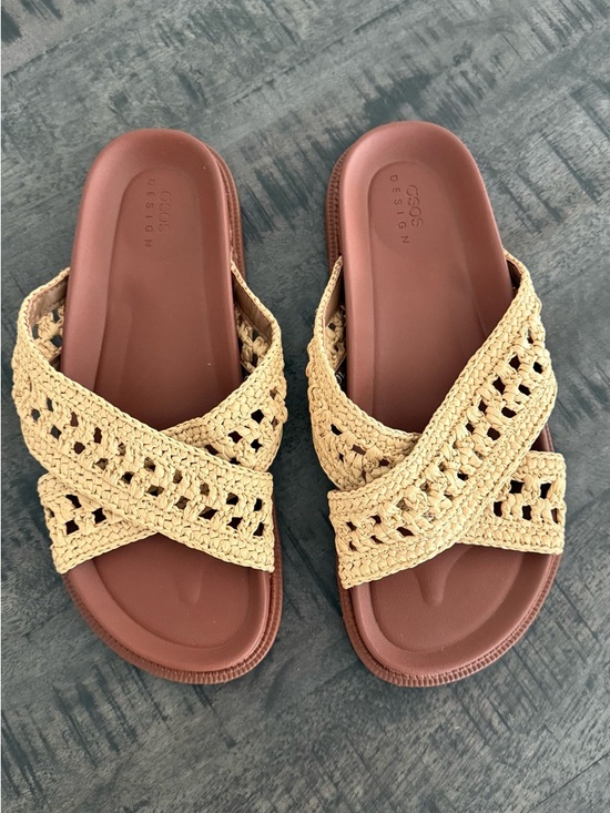 Crochet Crossband Slide Sandals in Tan by main image 5